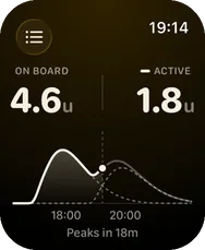 Insulin Pal on Apple Watch: insulin on board, active insulin and the activity curve